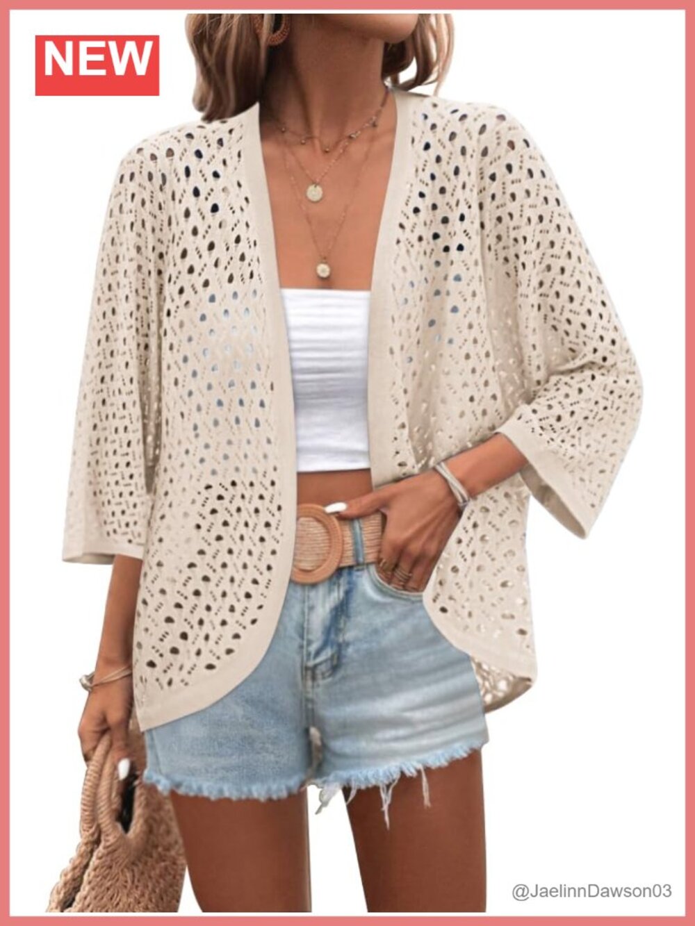 Crochet Batwing 3/4 Sleeve Kimono Cardigan